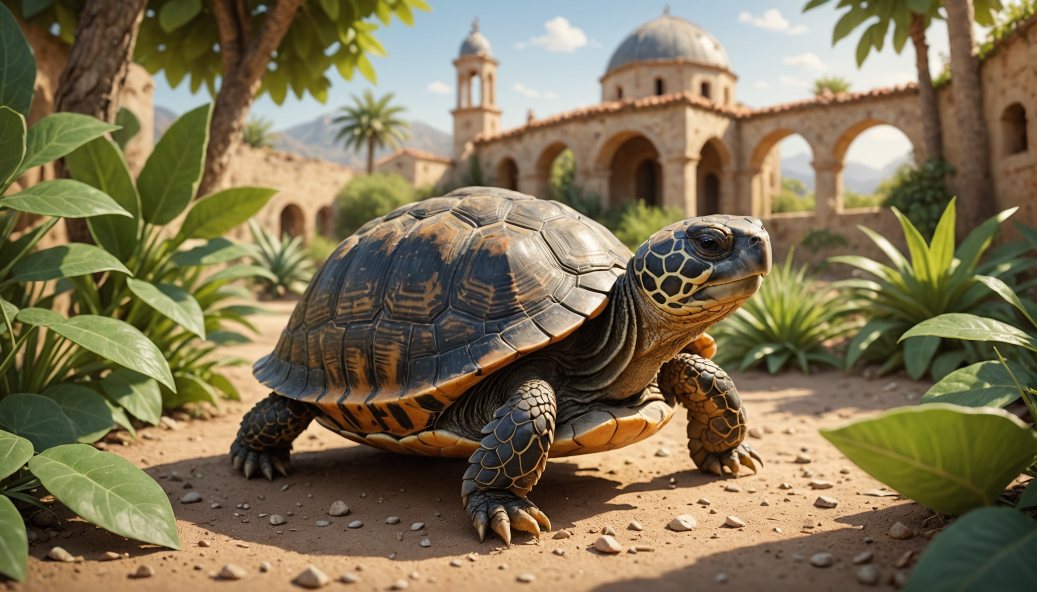 Illustration d'un bébé tortue dans un refuge méditerranéen