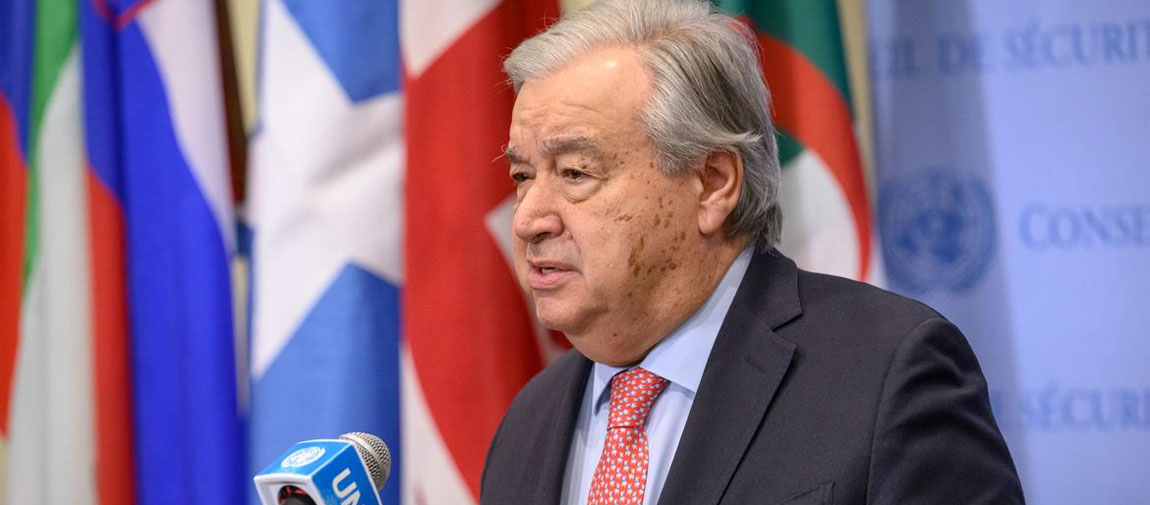 Secretary-General António Guterres briefs reporters on the situation in the Democratic Republic of the Congo. UN Photo/Loey Felipe 