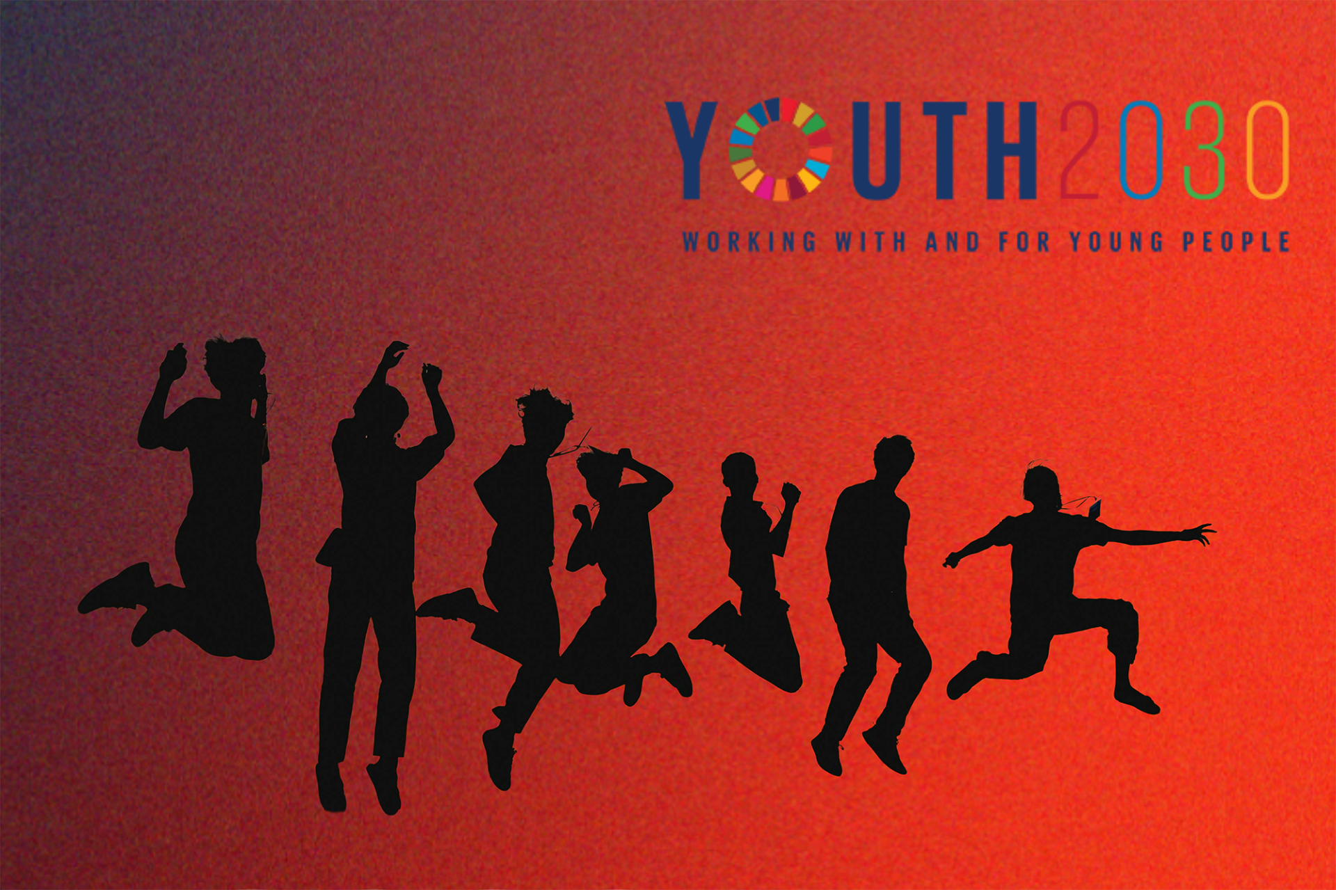 silhouettes of young people jumping