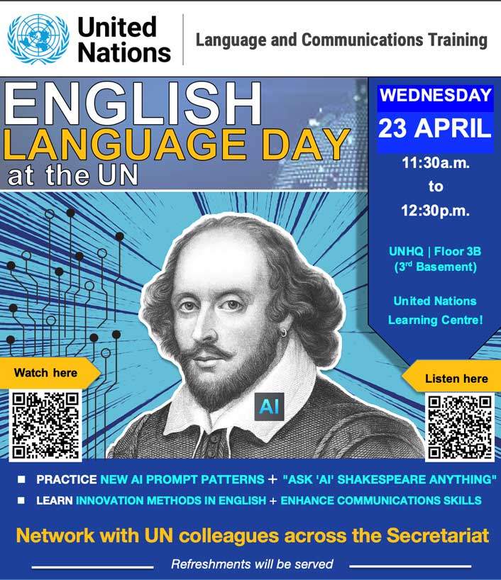 flyer advertising the English Language Day event at the UN NY headquarters