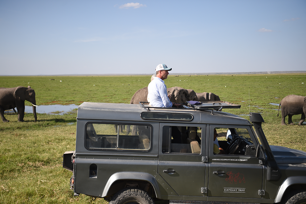 Edward Norton in a jeep during a visit to Kenya 