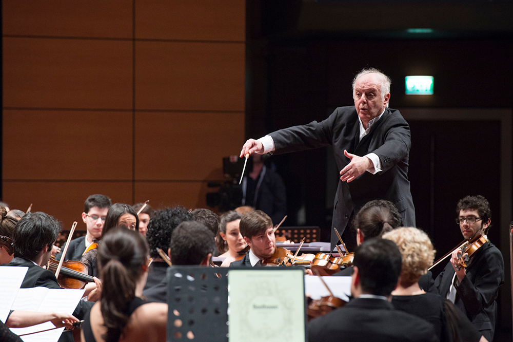 Conductor and musician Daniel Barenboim leads conducting the  West-Eastern Divan Orchestr