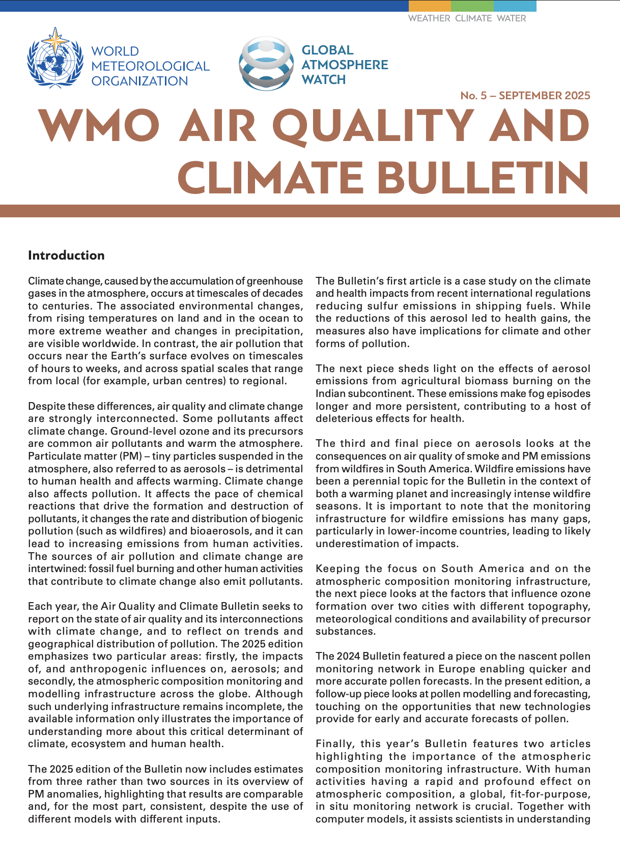 Report cover for Air Quality and Climate Bulletin