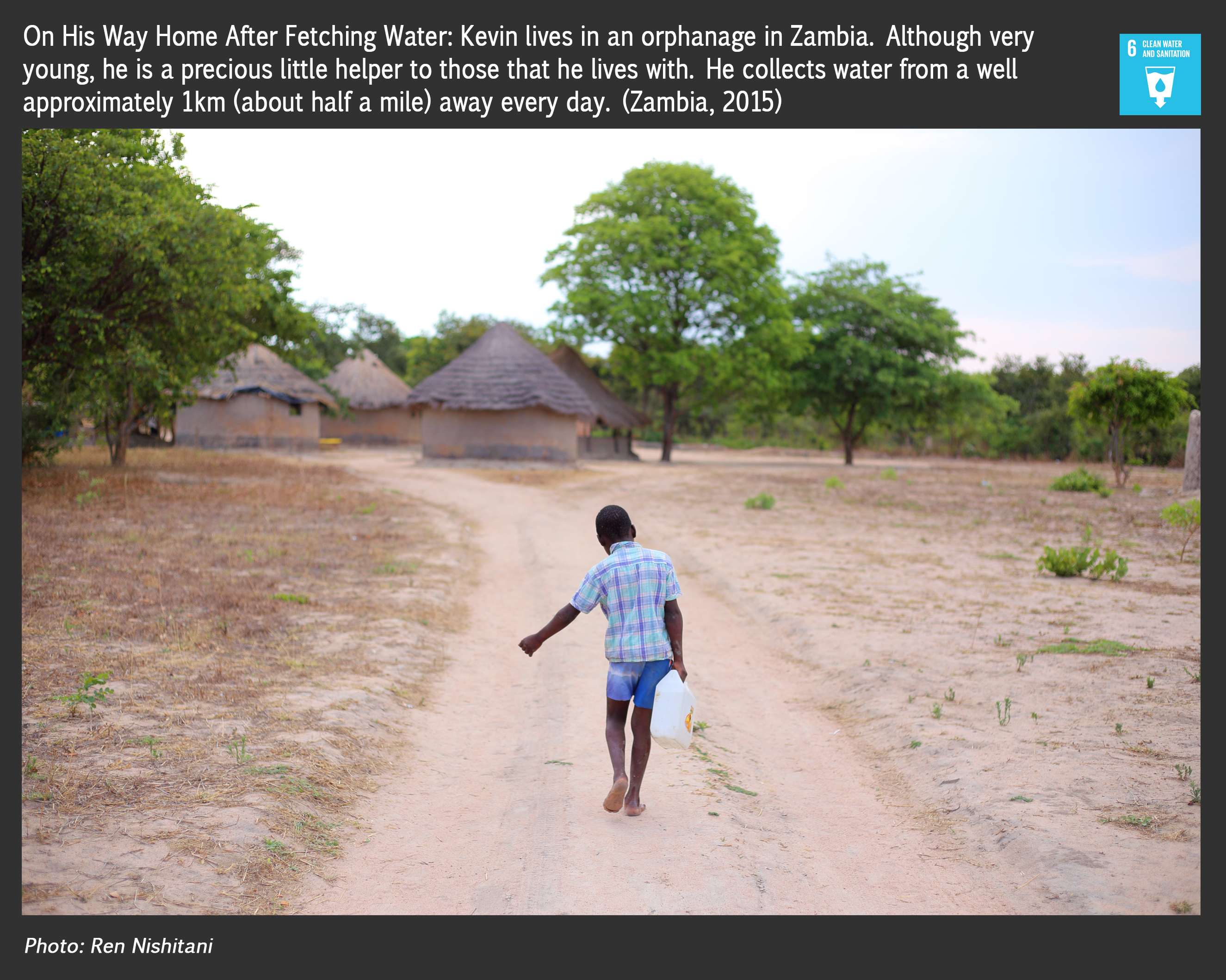 On His Way Home After Fetching Water: Kevin lives in an orphanage in Zambia.  Although very young, he is a precious little helper to those that he lives with. He collects water from a well approximately 1km (about half a mile) away every day.