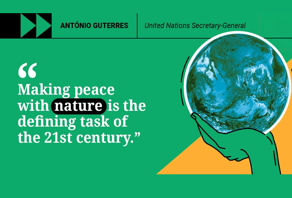 Illustration of the planet resting in a green hand