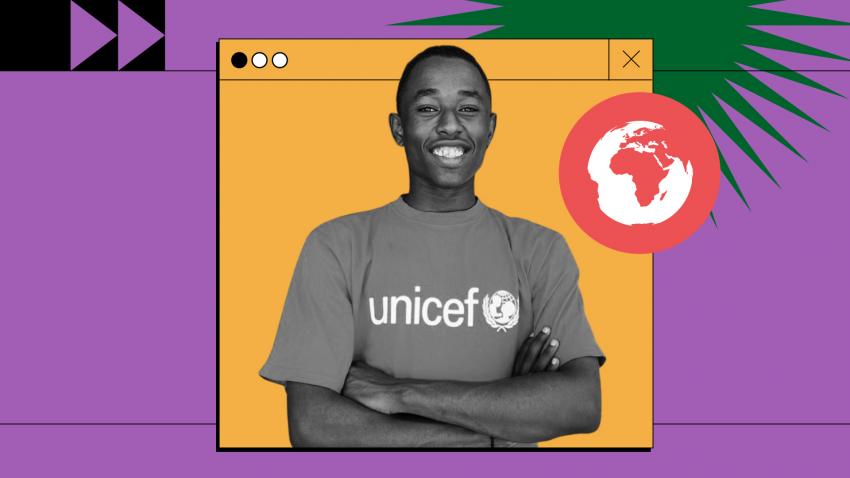 Monzir Mohammed Awad, UNICEF Youth Advocate Photocomposition: the photo of Monzir Mohammed, in black and white