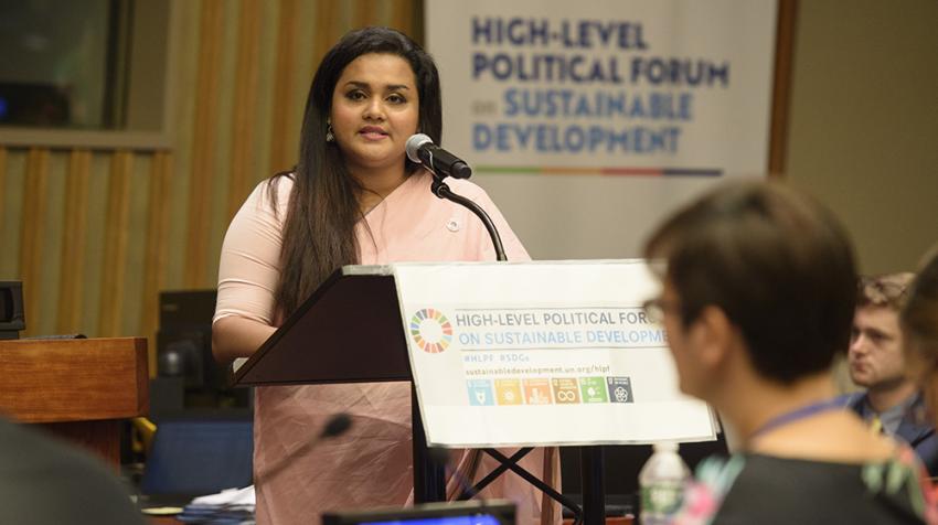 Jayathma Wickramanayake, Secretary-General’s Envoy on Youth, makes remarks during the High-Level Political Forum on Sustainable Development. 