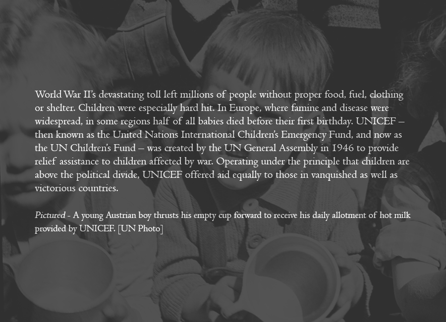 1949 - In postwar Austria, hungry children await UN food aid