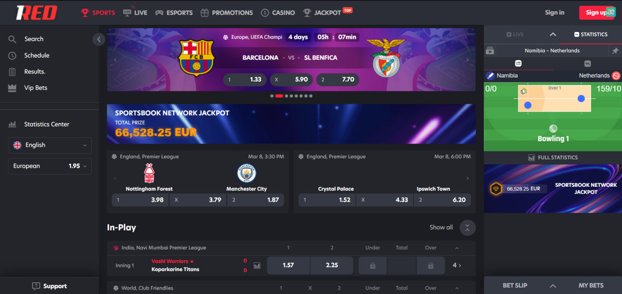 1Red Casino User Interface