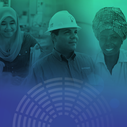 2025 Global Parliamentary Forum Background with workers from around the world