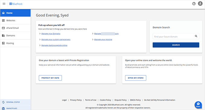 Bluehost control panel Bluehost control panel