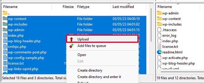 Upload core WordPress files Upload core WordPress files
