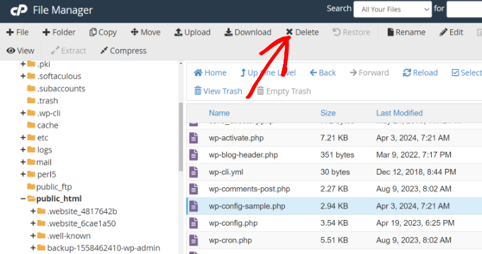cpanel-file-manager Delete core file from cPanel file manager