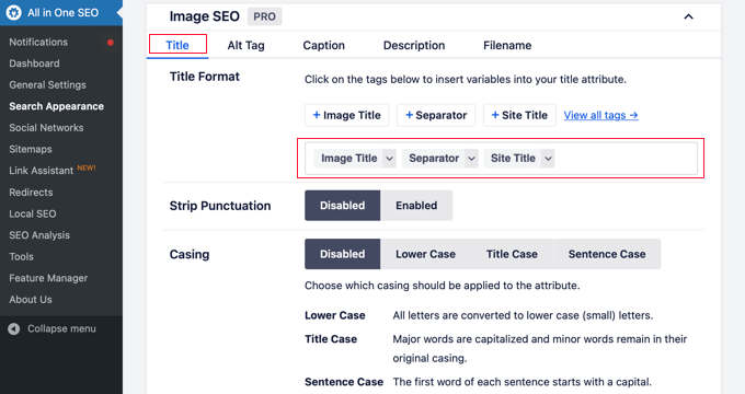 Customizing the Image Title in AIOSEO Customizing the Image Title in AIOSEO