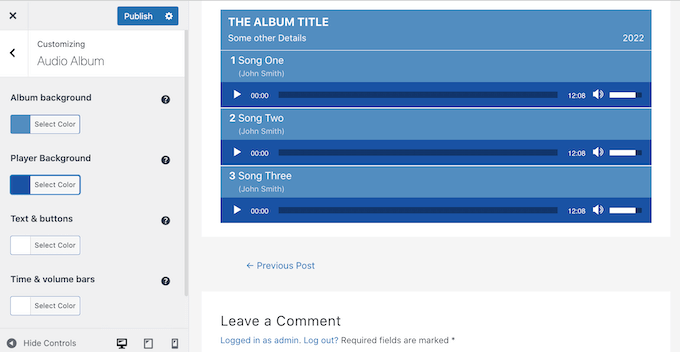 Customizing the Audio Album player Customizing the Audio Album player