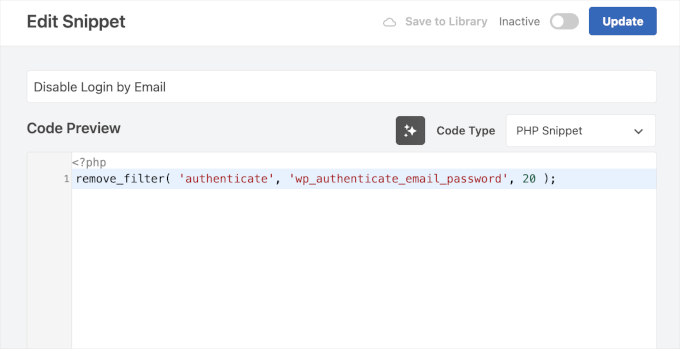 chatgpt-prompt-example Disabling login with email in WPCode