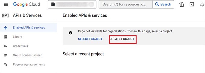 Click the Create Project button Click the Create Project button