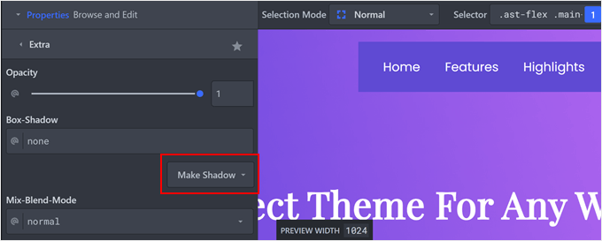 AIOSEO X Twitter Settings for a Post Clicking Make Shadow in CSS Hero