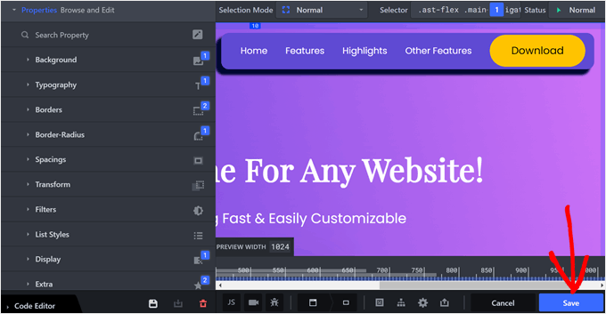 Como criar uma página secundária no WordPress Saving changes in CSS Hero