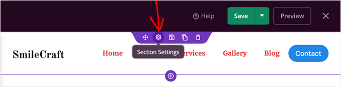 Como criar um bloco personalizado no WordPress (maneira fácil) Clicking Section Settings in SeedProd