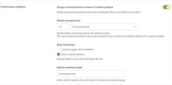 Commission settings Commission settings
