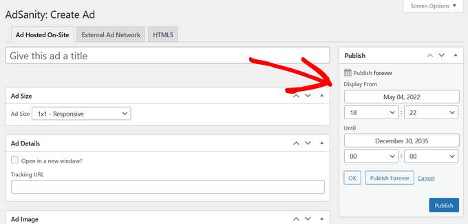 Schedule or publish the ad adsanity schedule or publish ad
