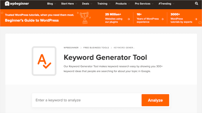 WPBeginner's keyword generator tool WPBeginner's keyword generator tool
