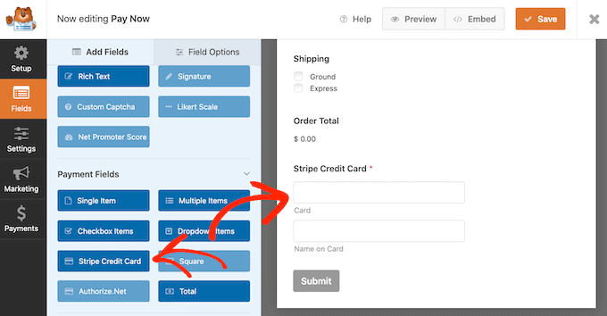 The Stripe credit card field The Stripe credit card field