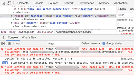 Using inspect tool to find mixed content error Using inspect tool to find mixed content error