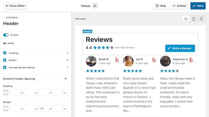 Customizing the review feed header Customizing the review feed header