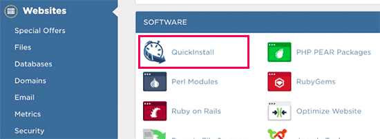 QuickInstall icon in cPanel dashboard QuickInstall icon in cPanel dashboard