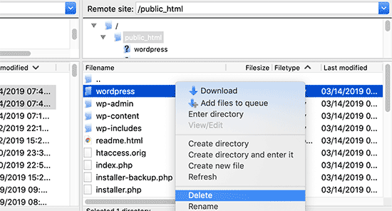 Delete old wordpress subdirectory Delete old wordpress subdirectory