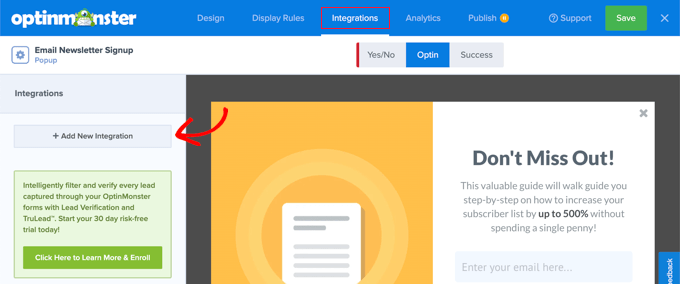 emailnewsoptinmonsterintegrations Adding a New Integration in OptinMonster