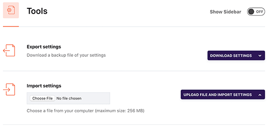 Import export settings Import export settings