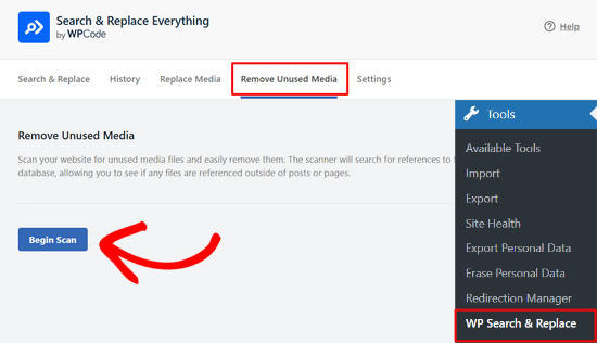 Click Begin Scan in Search & Replace Everything