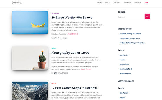 Featured images preview on a typical WordPress blog Featured images preview on a typical WordPress blog