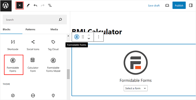 formidable-block Add BMI calculator with the Formidable Forms block