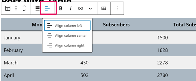 Align table columns Align table columns