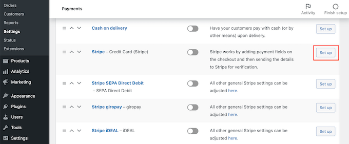 The Stripe credit card setup screen The Stripe credit card setup screen