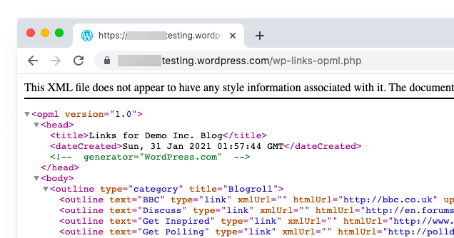 Blogroll export file Blogroll export file