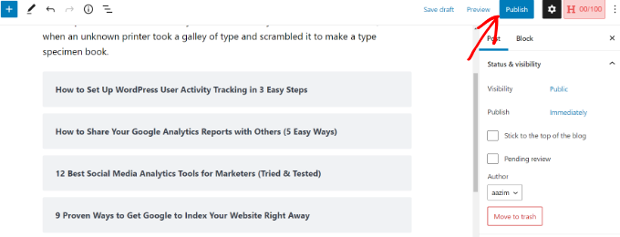 Update or publish page changes Update and publish your changes