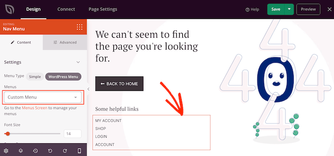 Adding a custom navigation menu to a 404 page Adding a custom navigation menu to a 404 page