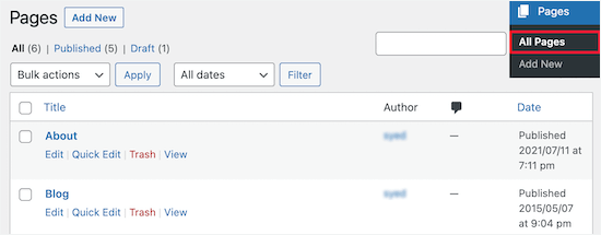 Open up WordPress page Open up WordPress page