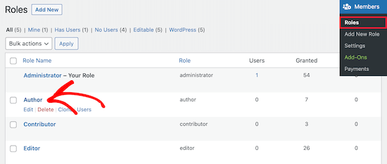 Select user role to edit Select user role to edit