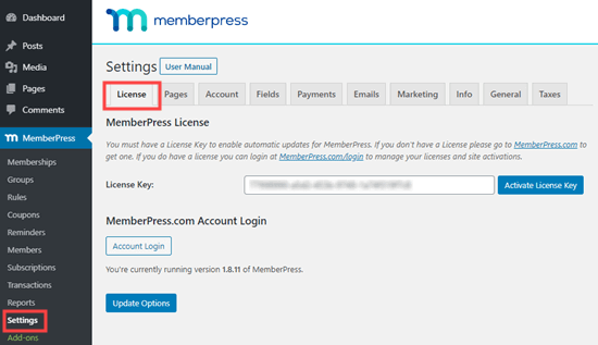 Enter MemberPress license Enter MemberPress license