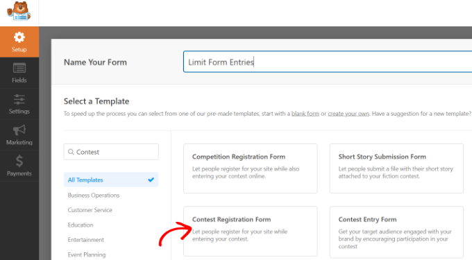 Select form template Select form template