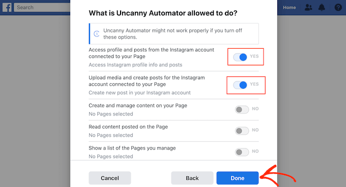 Instagram's permission settings Instagram's permission settings