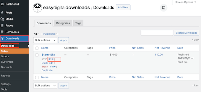 Editing a digital product in WordPress Editing a digital product in WordPress