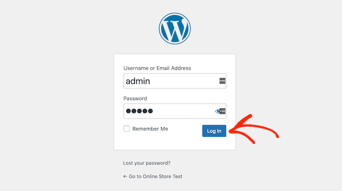 The WordPress login page The WordPress login page