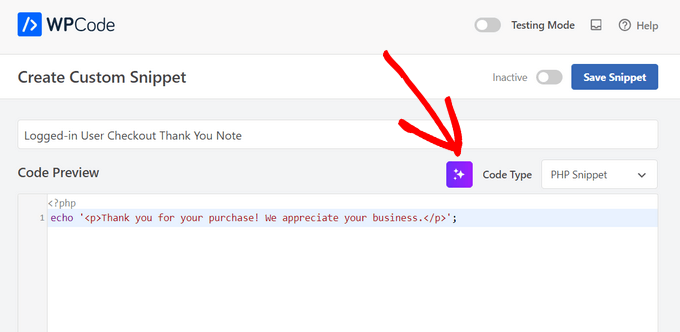 MonsterInsights Use the AI Improve button to adjust your new snippet